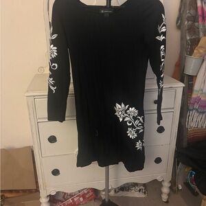 INC International Concepts Black Dress with White Floral Design